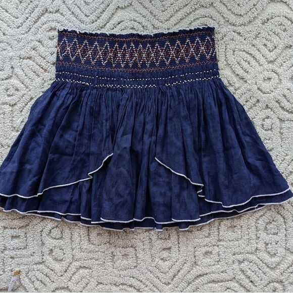 Free PEOPLE Navy blue Smocked skirt Small @F1 - Picture 4 of 9